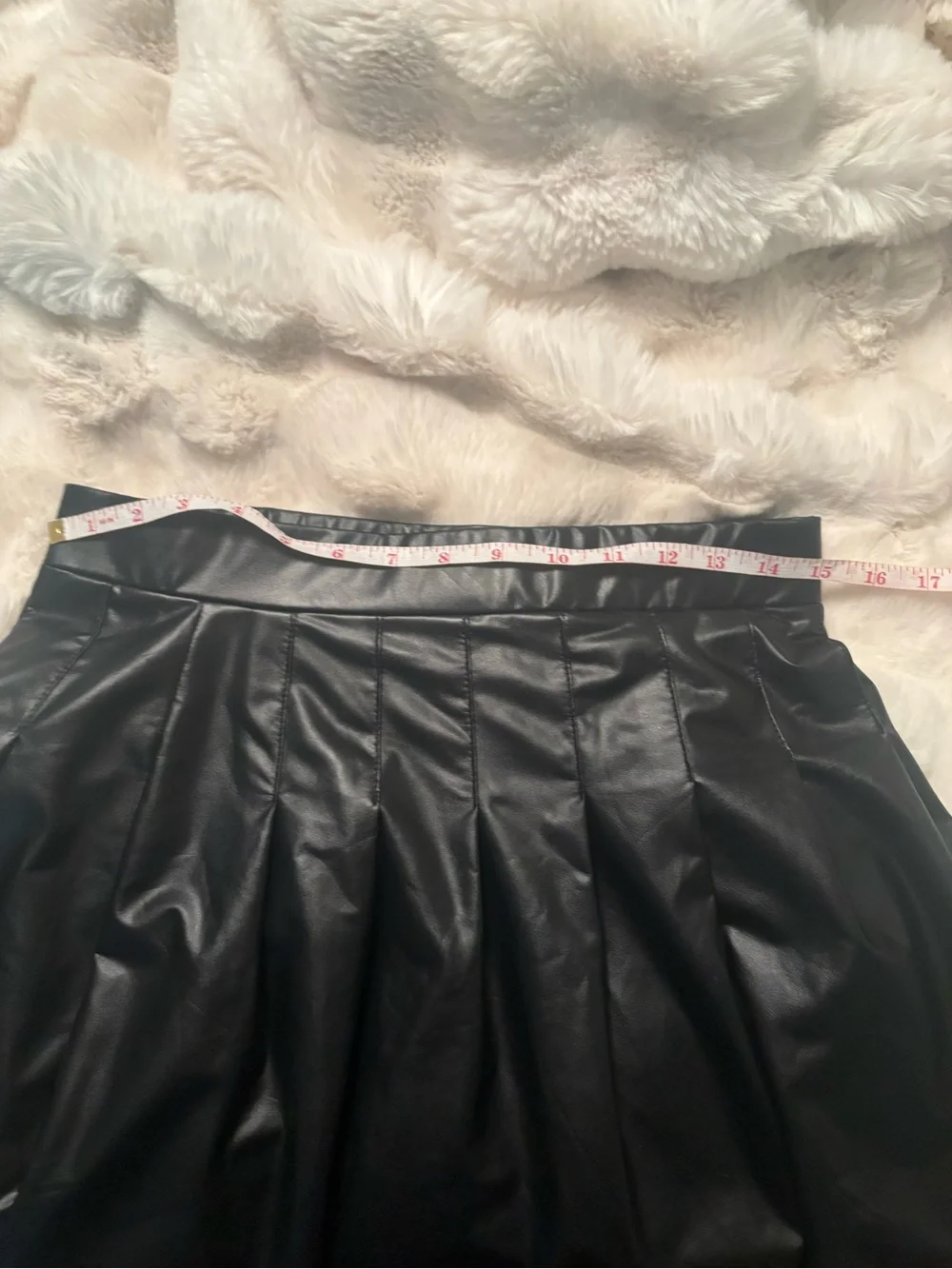 Faux Leather Black Pleated Skater Skirt